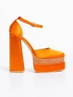 Pantofi dama portocalii cu toc din material textil Darya