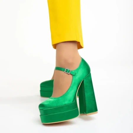 Pantofi dama verzi din material textil cu toc Caira