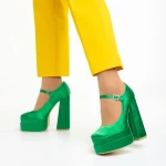 Pantofi dama verzi din material textil cu toc Caira