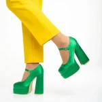 Pantofi dama verzi din material textil cu toc Caira
