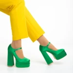 Pantofi dama verzi din material textil cu toc Caira