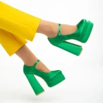 Pantofi dama verzi din material textil cu toc Caira