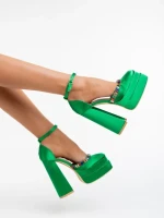 Pantofi dama verzi din material textil cu toc Dulce