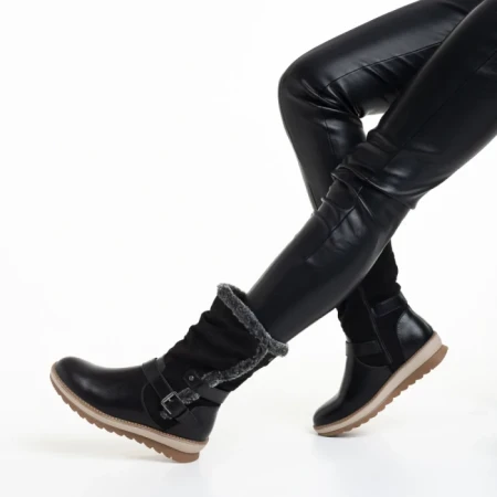 Cizme dama negre din piele ecologica si material textil Collete