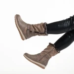 Cizme dama bej din piele ecologica si material textil Collete