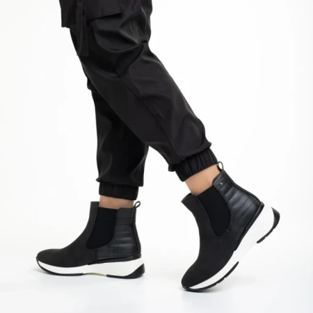 Botine dama negre din piele ecologica Ivanka