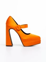Pantofi dama portocalii cu toc din material textil Regena