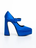 Pantofi dama albastri cu toc din material textil Regena