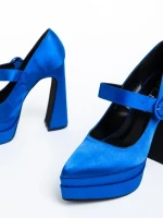 Pantofi dama albastri cu toc din material textil Regena