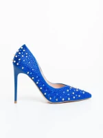 Pantofi dama cu toc albastri din material textil Zamera