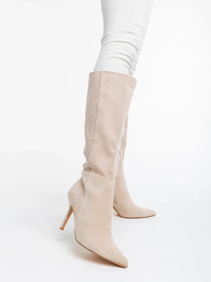 Cizme dama bej deschis din material textil Aleksandra