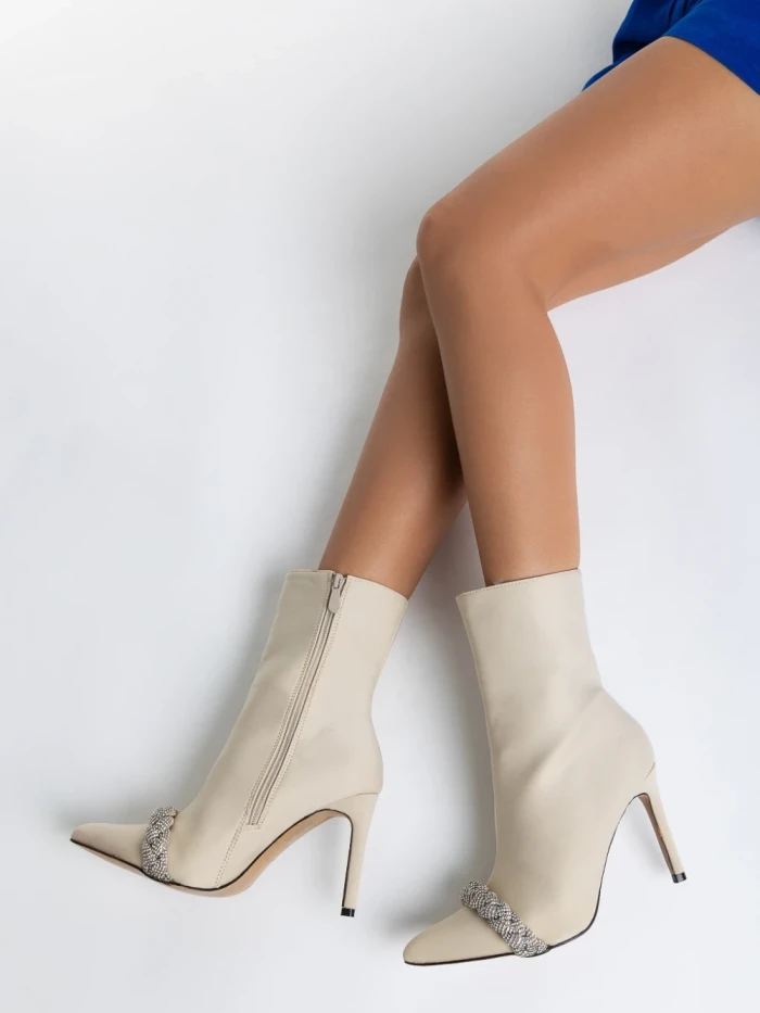 Botine dama bej din material textil Zinaida