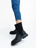 Cizme dama negre din piele ecologica si material textil Nermina