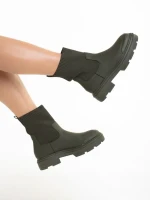 Botine dama verzi din piele ecologica si material textil Chiara