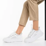 Pantofi sport dama albi din piele ecologica si material textil Meriz
