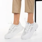 Pantofi sport dama albi din piele ecologica si material textil Meriz