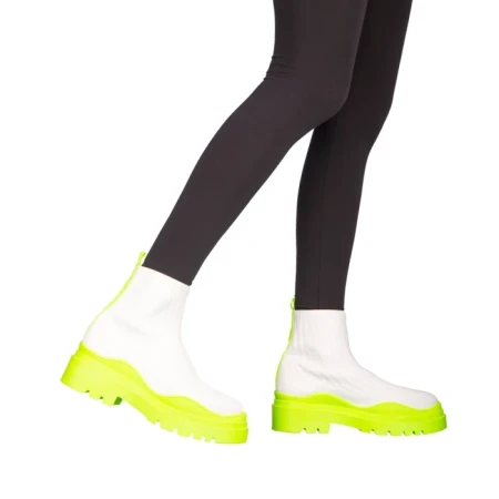 Pantofi sport dama Triza albe cu galben fosforescent