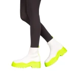 Pantofi sport dama Triza albe cu galben fosforescent