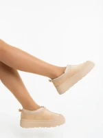 Cizme dama bej din material textil Devalia
