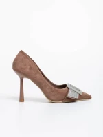 Pantofi dama khaki cu toc din material textil Tiphanie