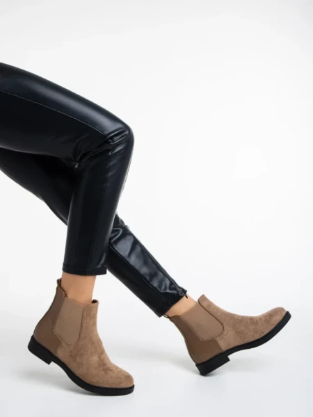 Botine dama bej din material textil Dominika