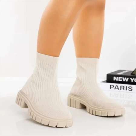 Botine dama bej din material textil Redaria