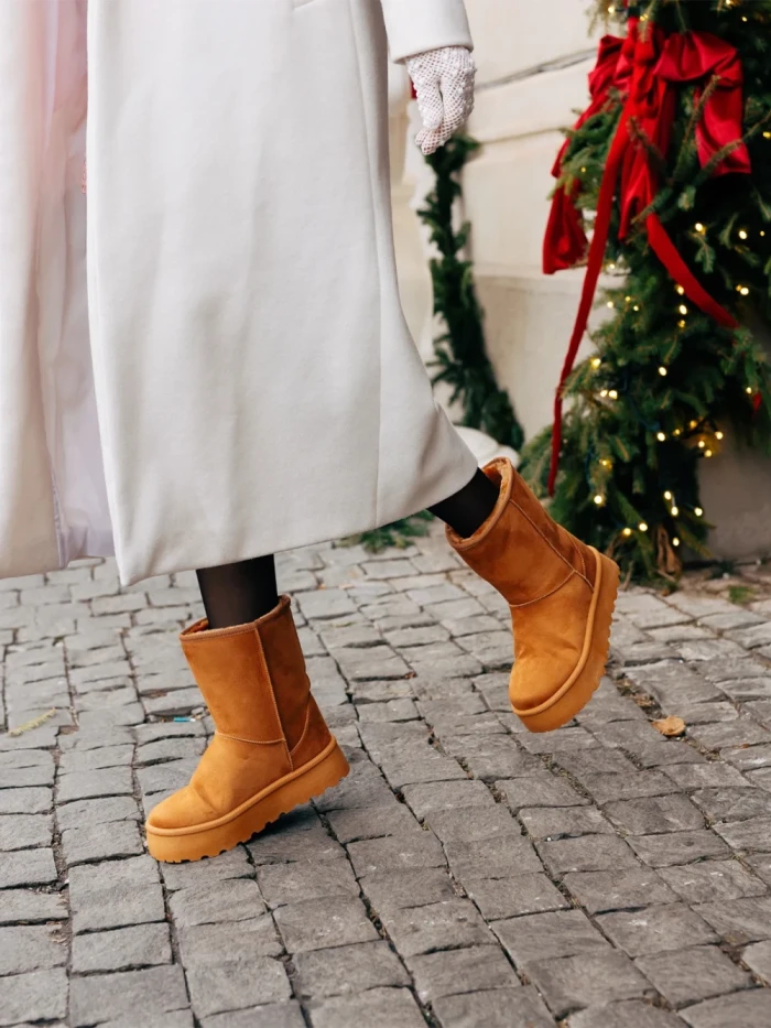 Cizme dama camel din material textil Peigi
