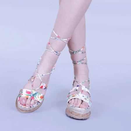 Sandale dama Afina albe floral