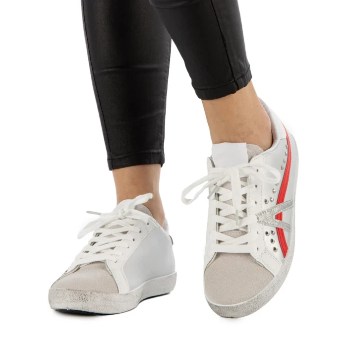 Pantofi sport dama Seran albi cu argintiu