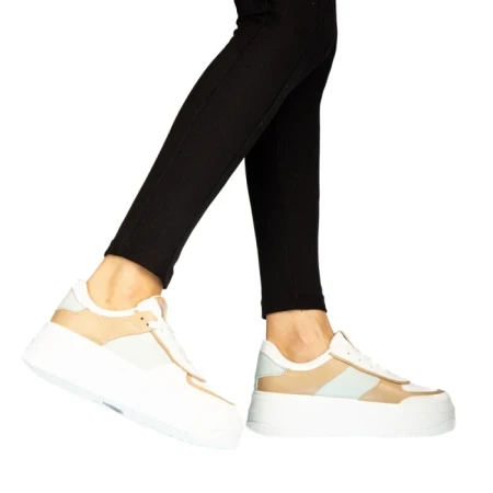Pantofi sport dama Biona albi cu camel