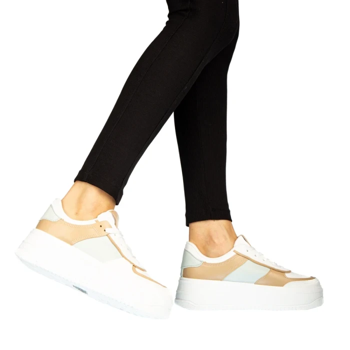 Pantofi sport dama Biona albi cu camel