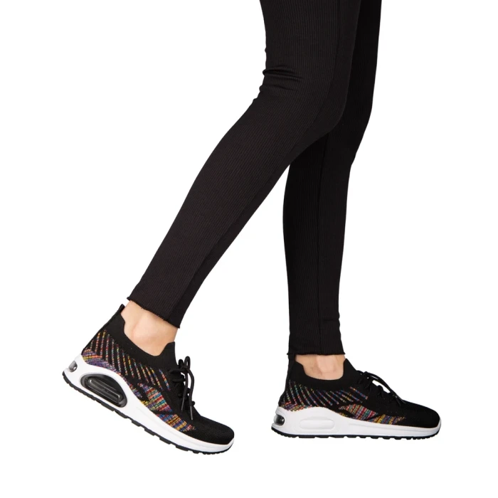 Pantofi sport dama negru cu alb din material textil Ikel