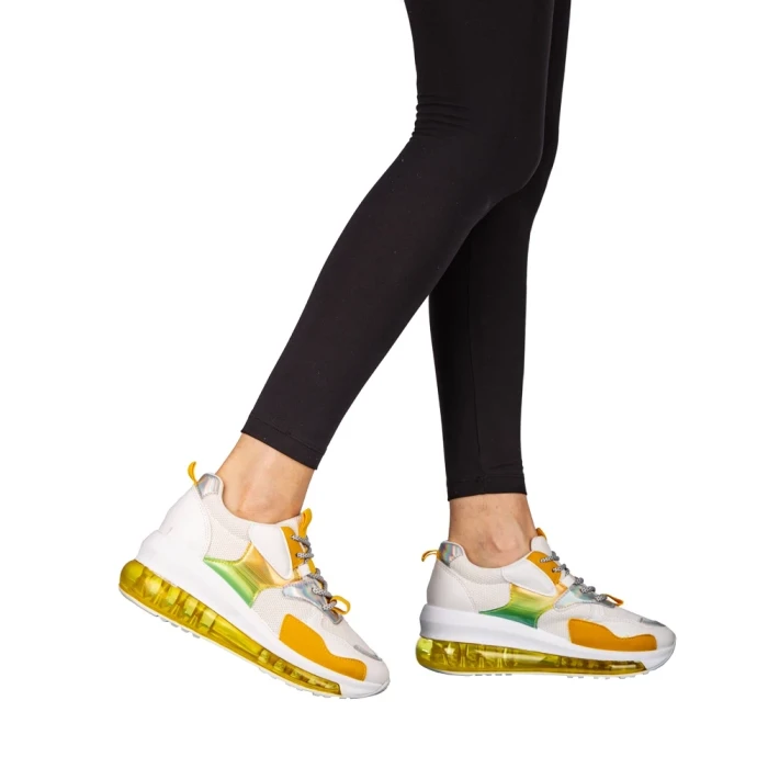 Pantofi sport dama galbeni din piele ecologica si material textil Tursa