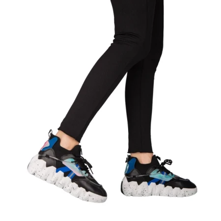 Pantofi sport dama negri din piele ecologica si material textil Gingero