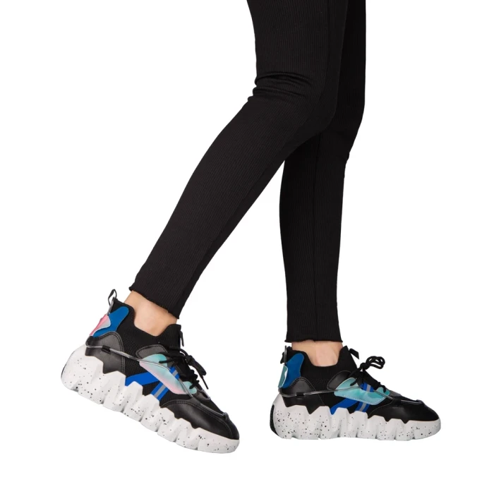 Pantofi sport dama negri din piele ecologica si material textil Gingero
