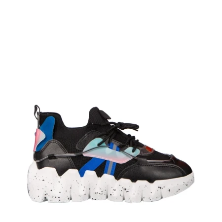 Pantofi sport dama negri din piele ecologica si material textil Gingero