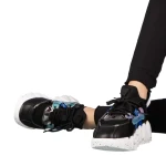 Pantofi sport dama negri din piele ecologica si material textil Gingero