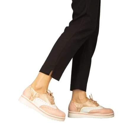 Pantofi dama casual fara toc din piele ecologica roz Darme