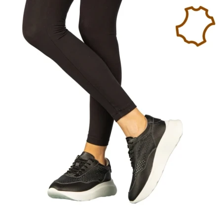 Pantofi dama casual fara toc din piele naturala negri Zevoma