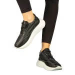 Pantofi dama casual fara toc din piele naturala negri Zevoma