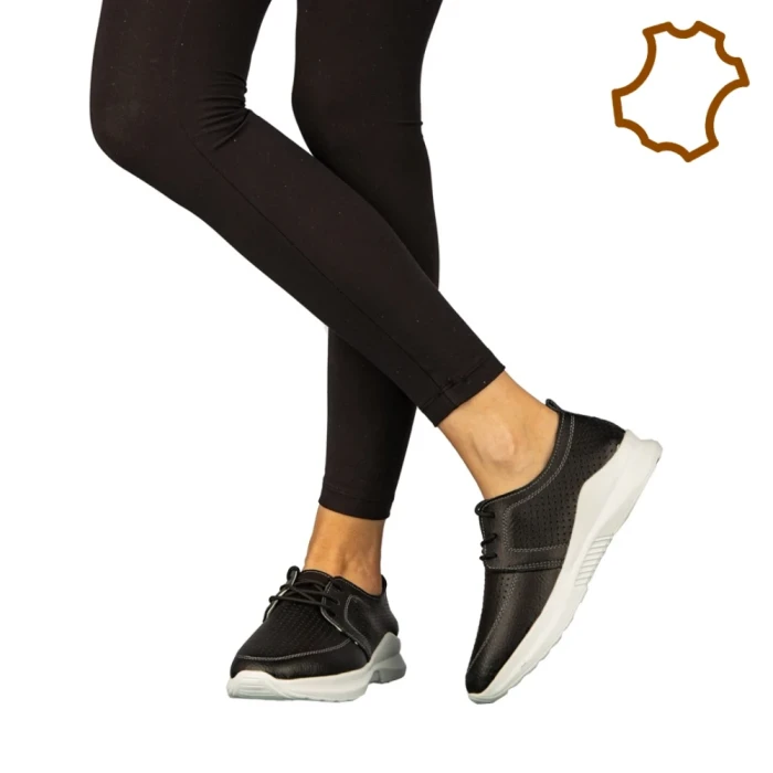 Pantofi dama casual fara toc din piele naturala negri Dollan