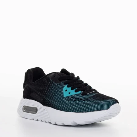 Pantofi sport copii negri cu verde din material textil Lillya