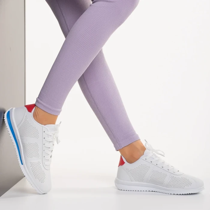 Pantofi sport dama alb cu albastru din piele ecologica Jesika