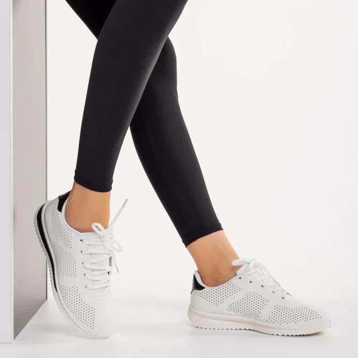 Pantofi sport dama alb cu negru din piele ecologica Zolla