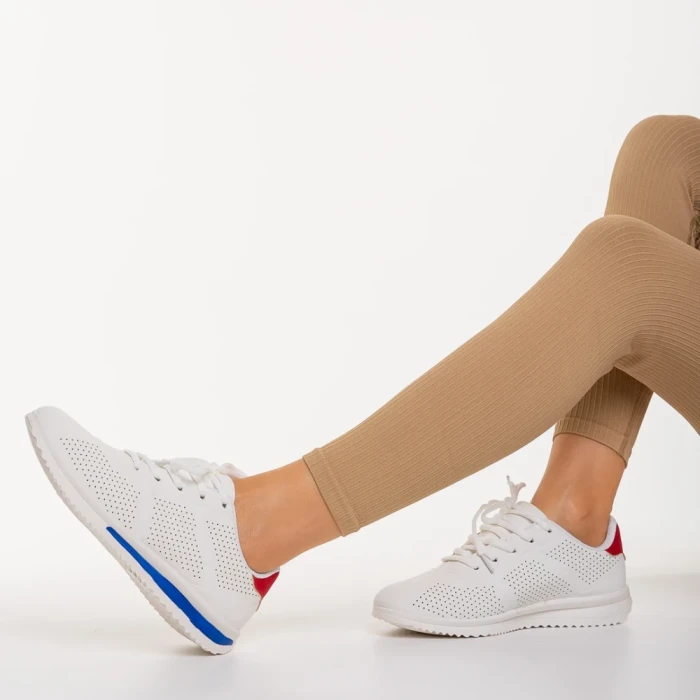 Pantofi sport dama alb cu albastru din piele ecologica Zolla