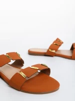 Papuci dama camel din material textil Ivanna