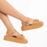 Sandale dama camel din piele ecologica Grova