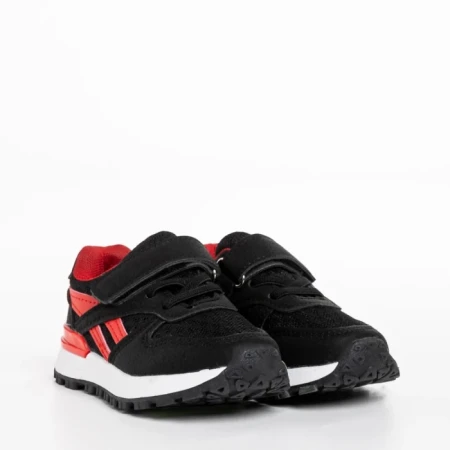 Pantofi sport copii negri cu rosu din material textil Venetta