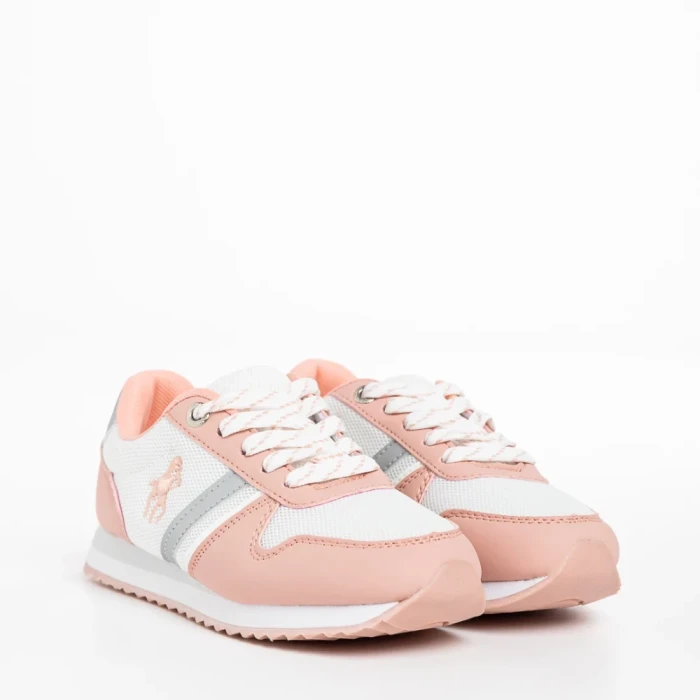 Pantofi sport copii albi cu roz din material textil Lear
