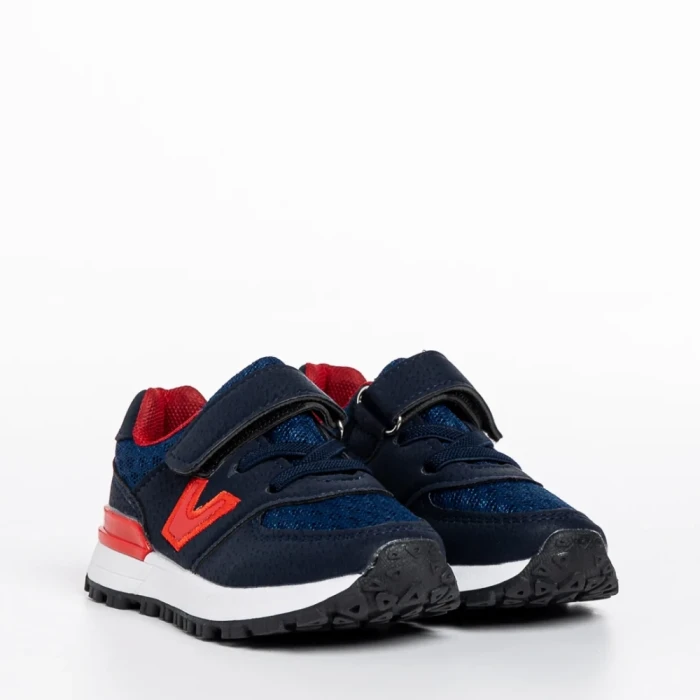 Pantofi sport copii albastri cu rosu din piele ecologica Rockie
